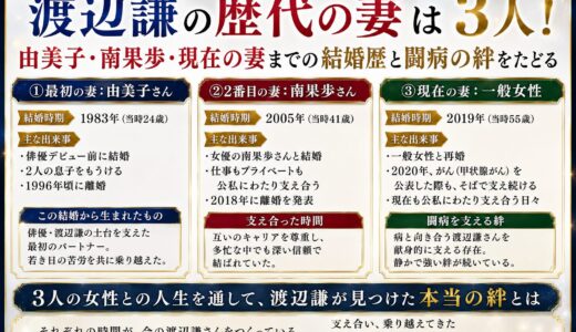 渡辺謙の歴代の妻は3人！由美子・南果歩・現在の妻までの結婚歴と闘病の絆をたどる